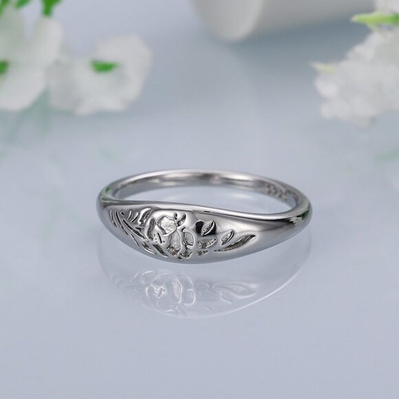 ▶925 Silver Plated Flower Carved Unique Vintage Rings for Women, L027 - Picture 1 of 7